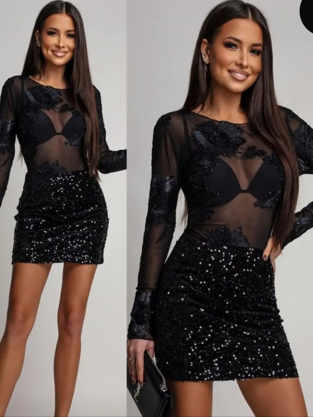 PS 02. From Paris. Sheer Embroidered Black See Through Bodysuit.